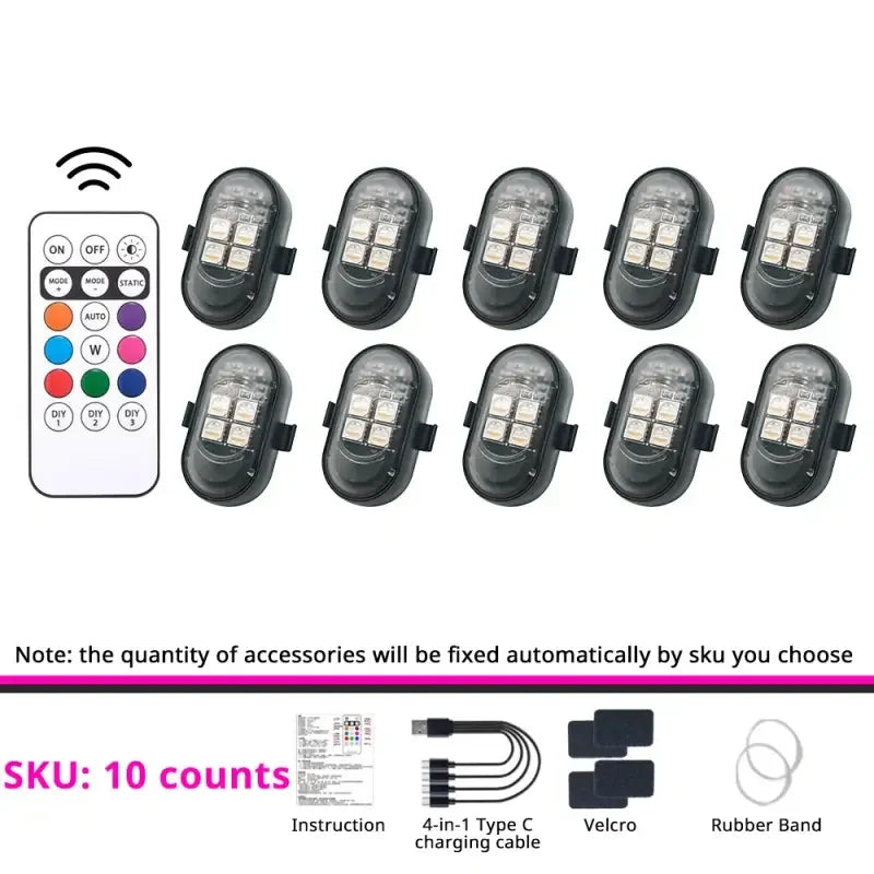 Wireless LED Strobe Light – 8 Colors, 10 Modes, IP65 Waterproof, Fits Cars, Drones & Bikes