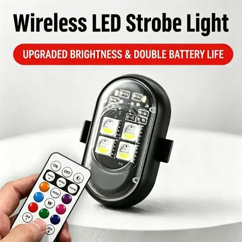 Wireless LED Strobe Light – 8 Colors, 10 Modes, IP65 Waterproof, Fits Cars, Drones & Bikes