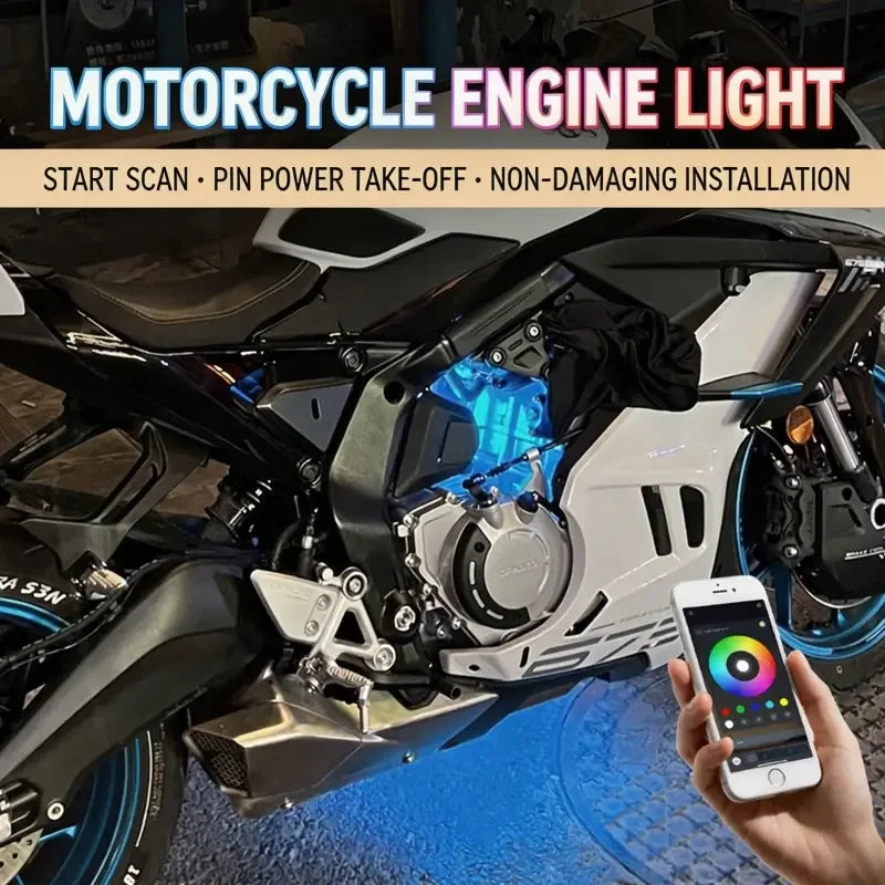 Motorcycle LED Underglow Light Kit – 2-Strip Set, App Control, Ice Blue & Red