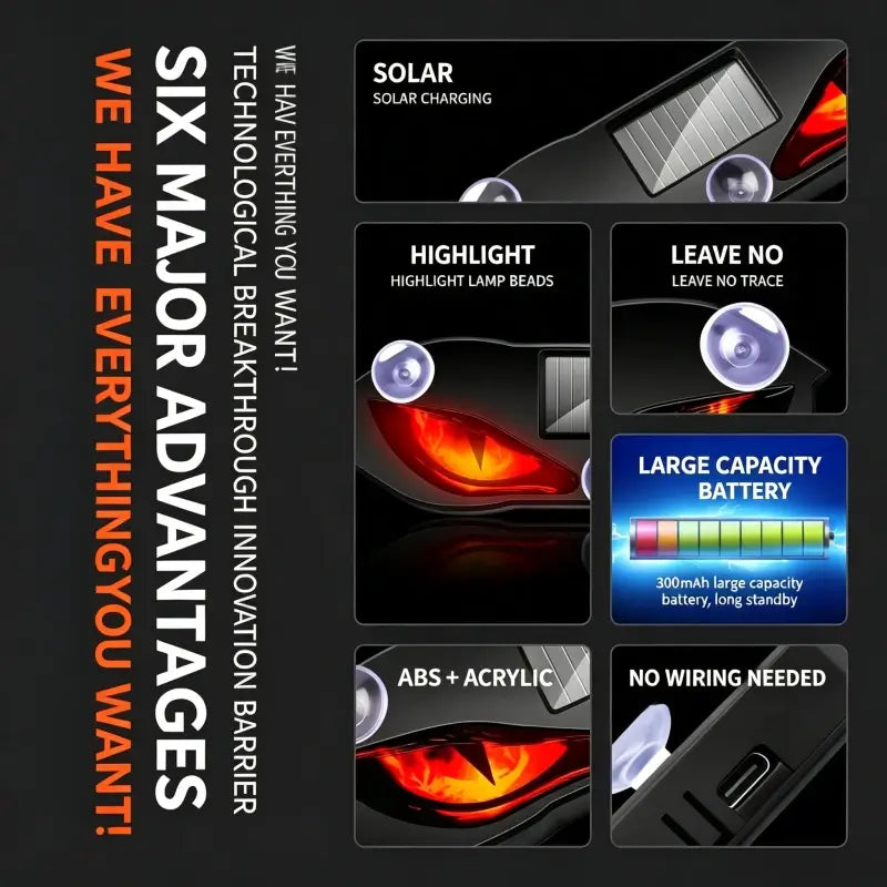 Solar Powered Devil Eyes Car LED Warning Light