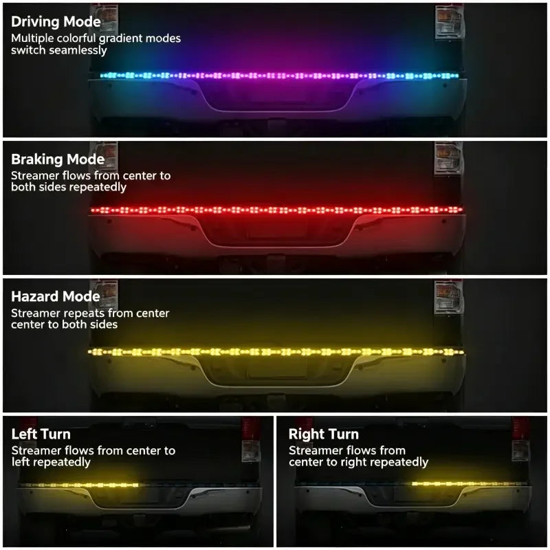 RGB Color-Changing Tailgate LED Light Strip – 12V-24V, Fits Most Pickup Trucks