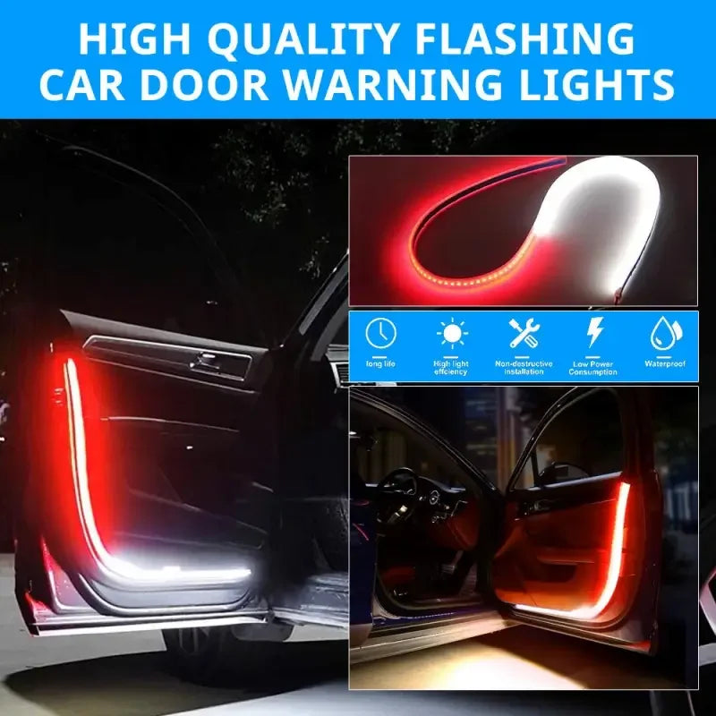 High-quality flashing car door warning lights with red and white LED strips for safety and style