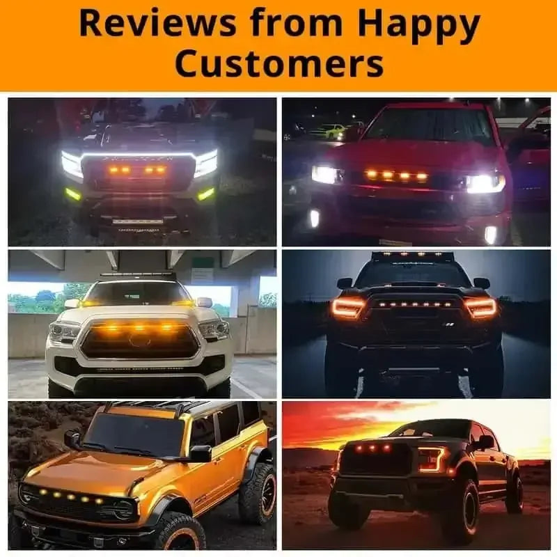 Customer reviews showcasing vibrant LED truck lighting in action, enhancing vehicle style and visibility at night.