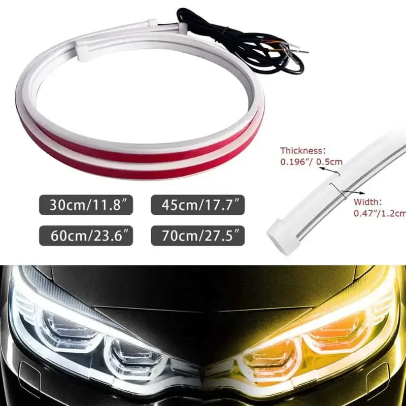 LED DRL Headlight Strip – Sequential Amber Turn Signal, Flexible, Universal Fit