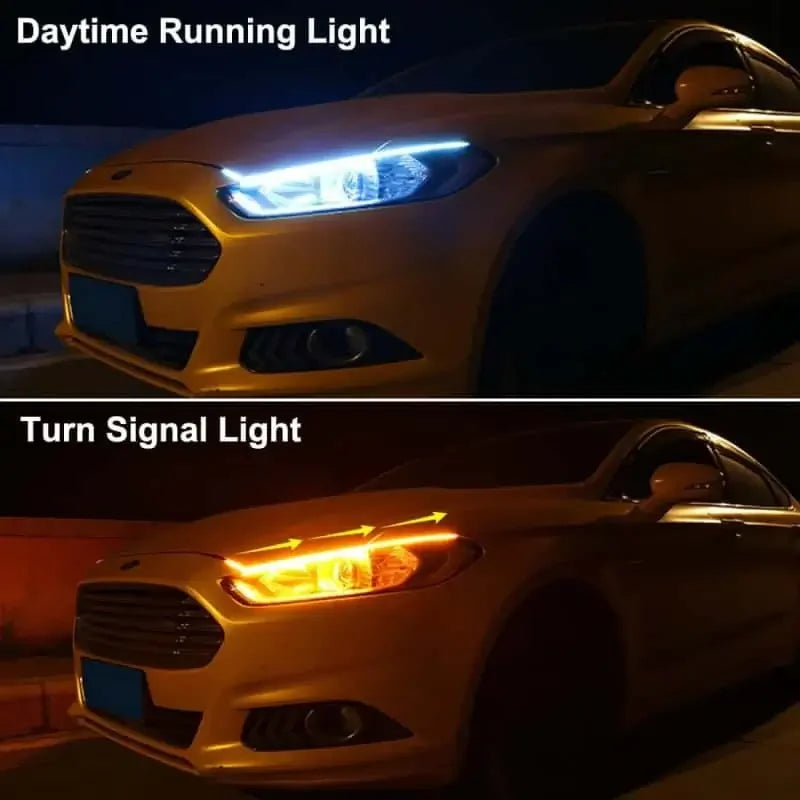 LED DRL Headlight Strip – Sequential Amber Turn Signal, Flexible, Universal Fit