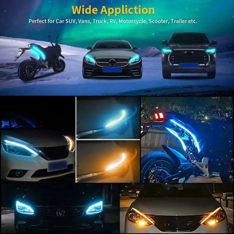 LED DRL Headlight Strip – Sequential Amber Turn Signal, Flexible, Universal Fit